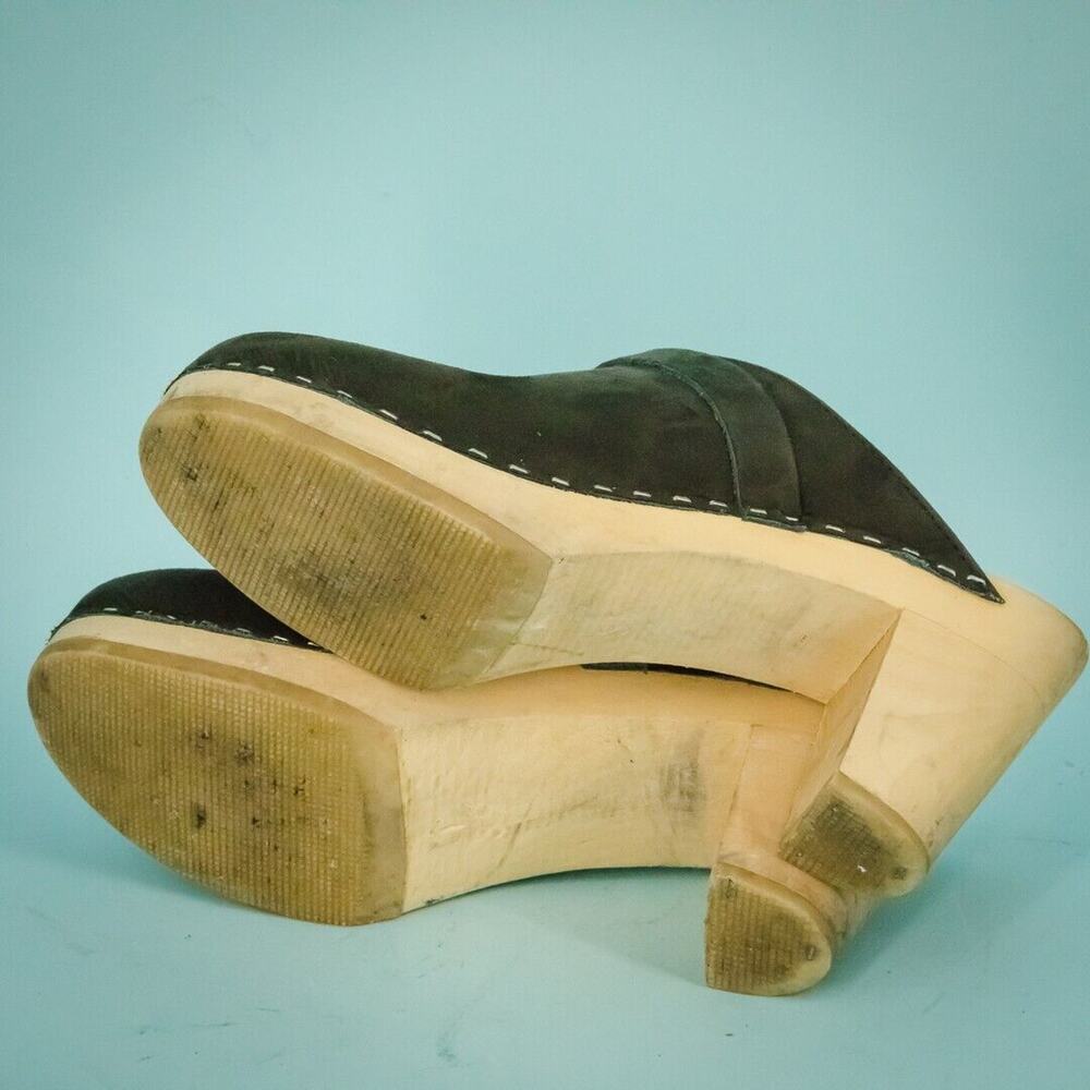 Maguba 39 Size 9 Berkely Black Nubuck Leather Wood Sole Scandinavian Clogs Shoes - Picture 5 of 7